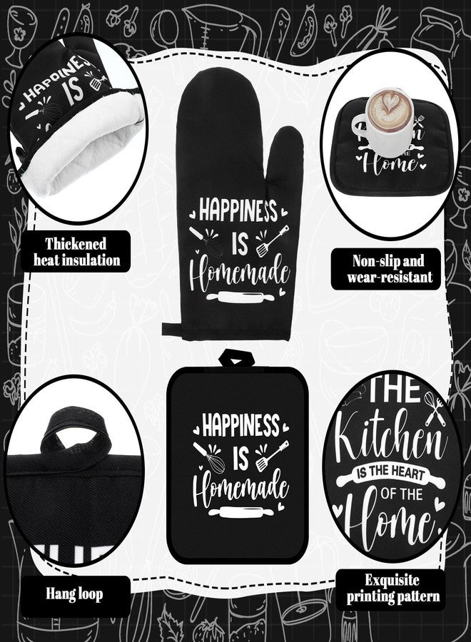 Fourluoo 10 Pcs Christmas Farmhouse Kitchen Decor and Accessories Set 4 Kitchen Towels 2 Pot Holders 2 Oven Mitts 2 Rugs for Cooking Baking Daughter Mom Housewarming Gifts(Black,Classic Style) - Image 4